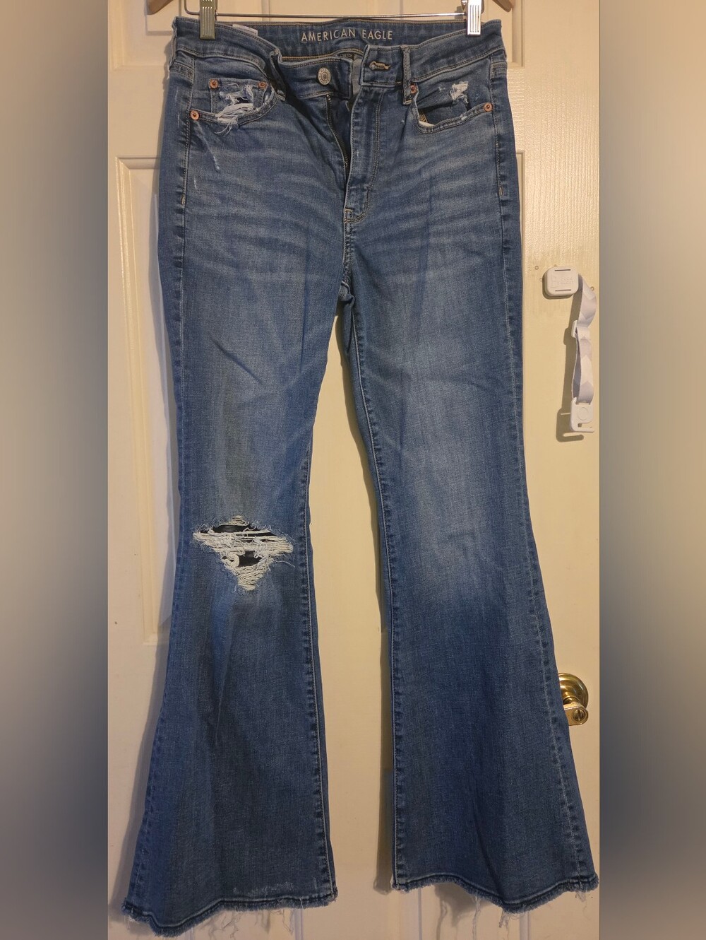 American Eagle Outfitters Medium Blue Distressed Flare Jeans